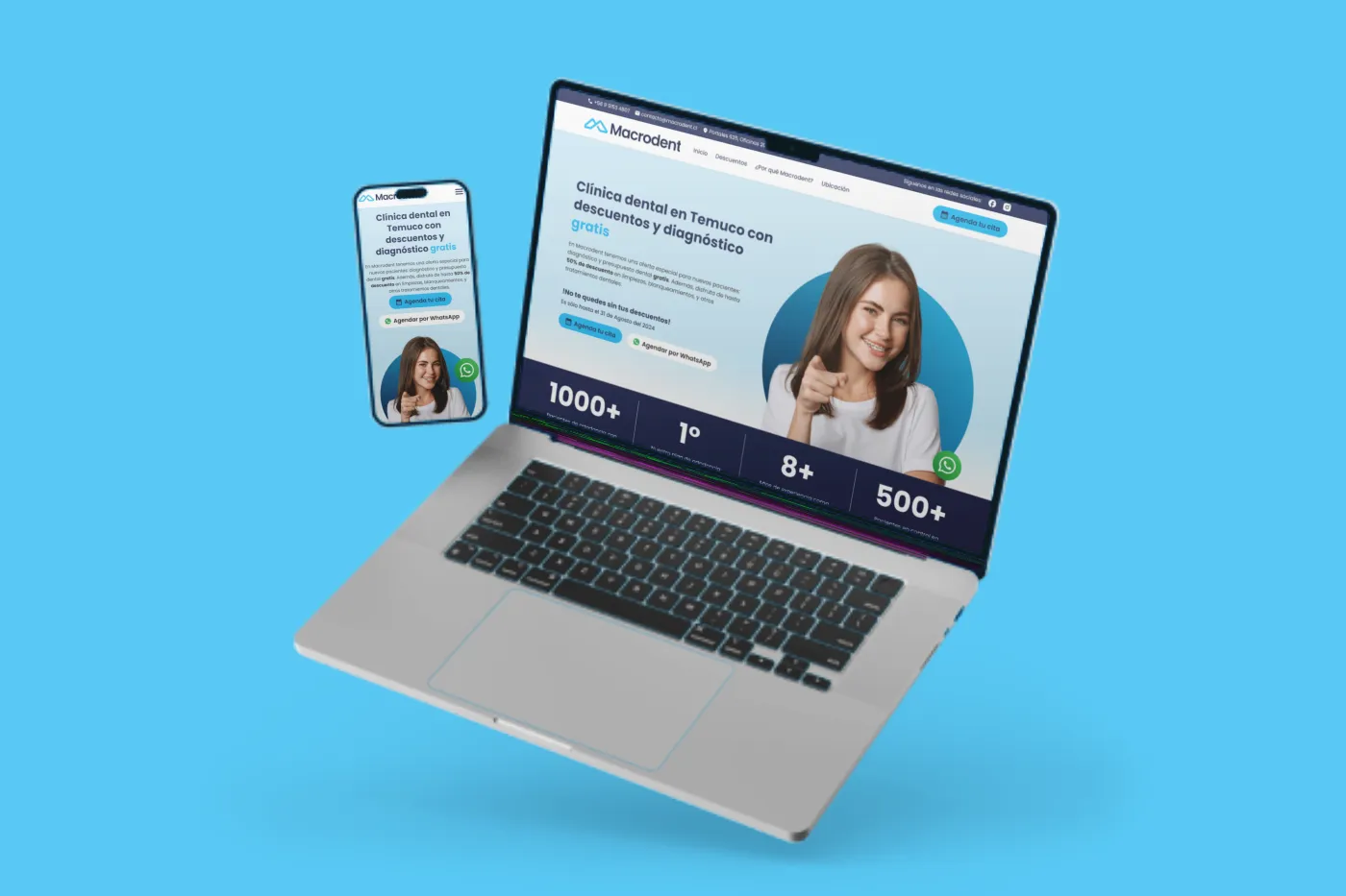 Mockup de Landing Page para Clínica Macrodent, en versión escritorio y móvil